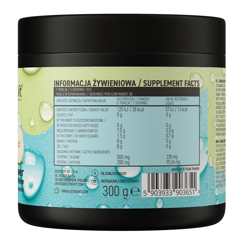 Aqua Kick Pærekraft 🍐 | Taurin | Koffein | 300 g | OstroVit