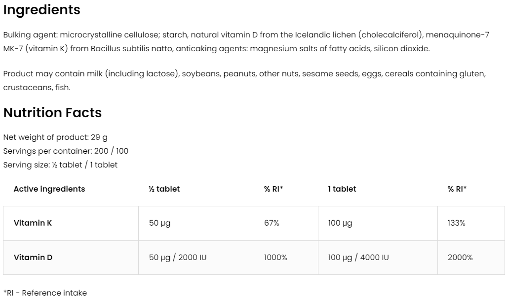 Vitamine D3 4000 IE + K2 MK‑7 VEGE – 100 tabletten | OstroVit