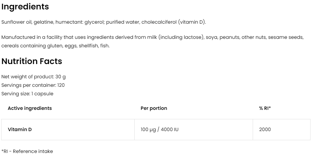 Vitamine D3 4000 IE – 120 softgels | OstroVit
