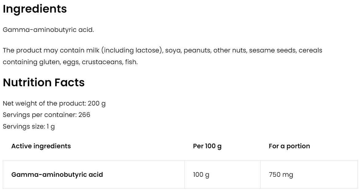 GABA 200 g – 266 porties, 100% GABA (poeder) | OstroVit