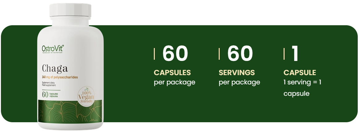 Chaga VEGE – 60 vegan capsules, 600 mg (40% polysacchariden) | OstroVit