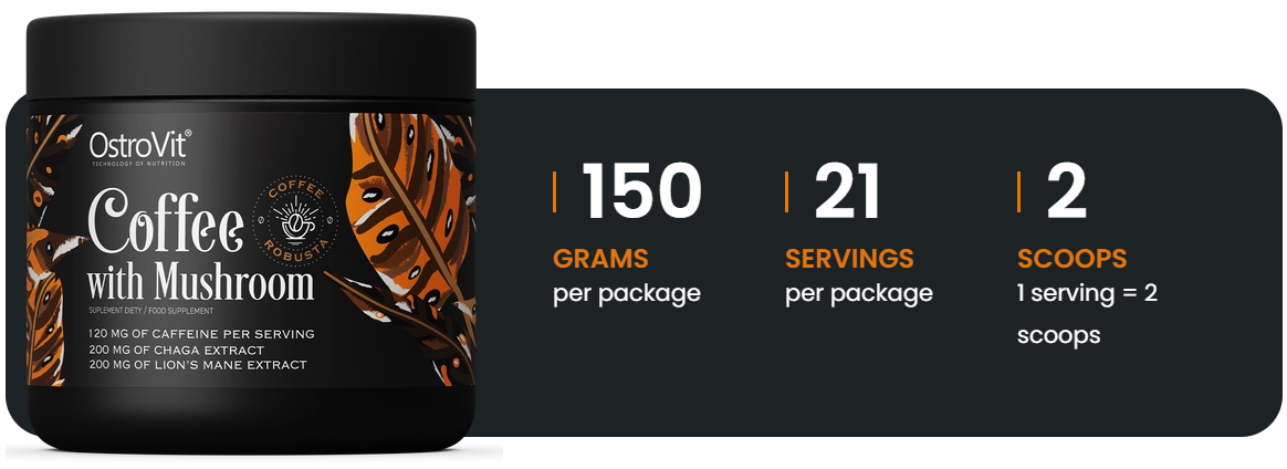 Coffee with Mushrooms – 150 g, 120 mg cafeïne + L‑theanine | OstroVit