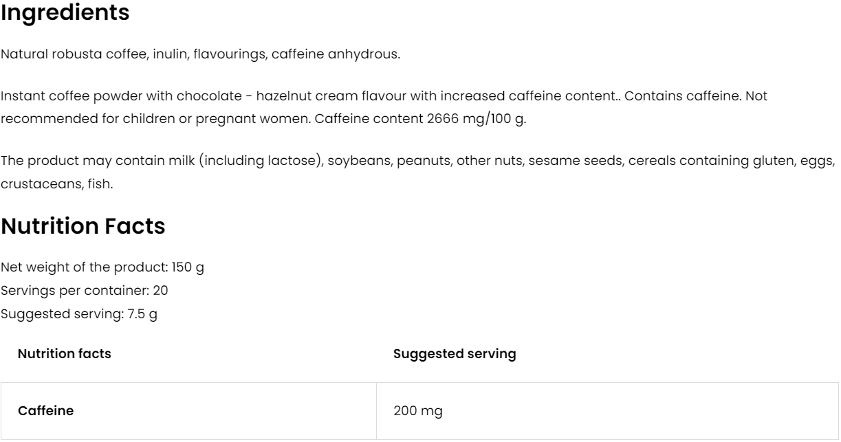 Koffie | Extreme | Caffeine | 150 g | Chocolade-Hazelnootcrème | OstroVit