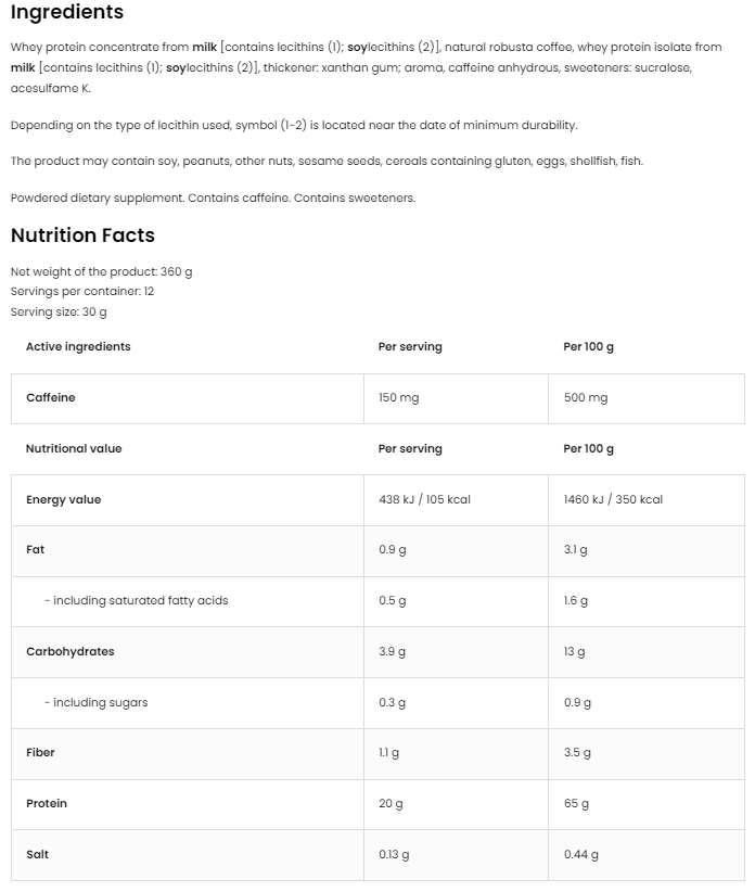 Protein Coffee – 360 g, 20 g eiwit + 150 mg cafeïne | OstroVit