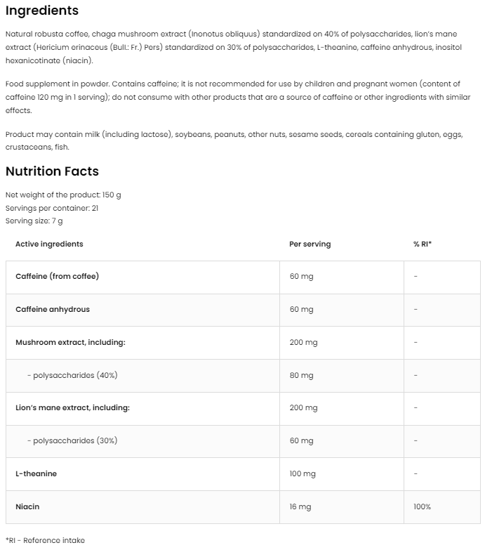 Coffee with Mushrooms – 150 g, 120 mg cafeïne + L‑theanine | OstroVit