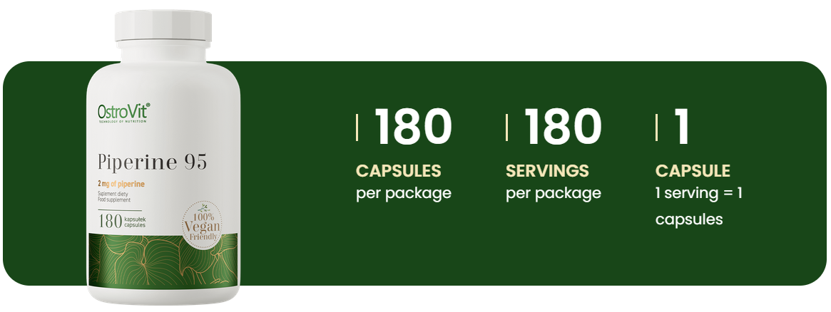 Piperine 95 VEGE – 180 vegan capsules, 95% piperine (2 mg per capsule) | OstroVit