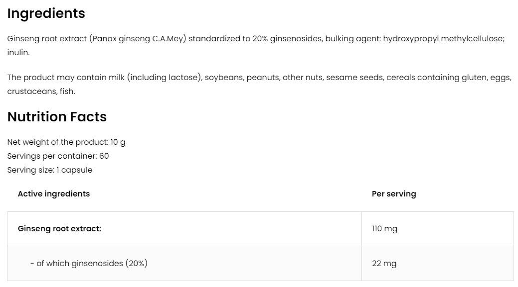Panax Ginseng | 60 Capsules | OstroVit