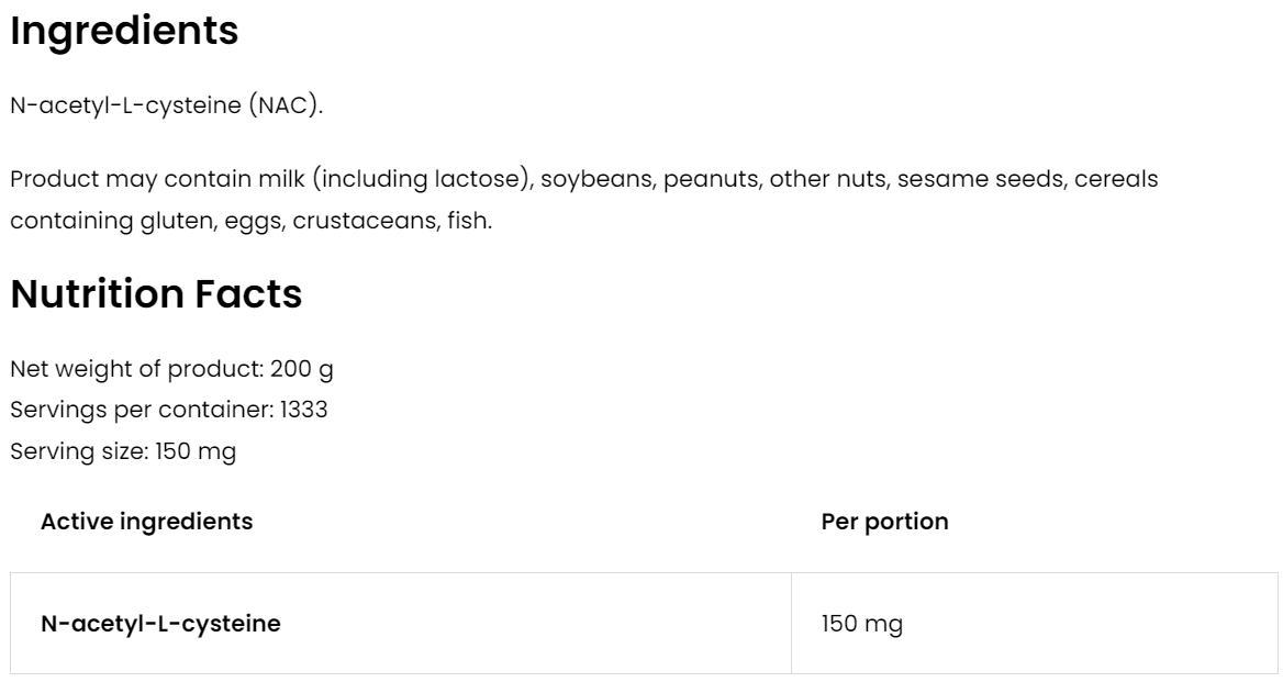 NAC | N-acetyl-L-cysteine | 200 g | Supreme Pure Natural | OstroVit