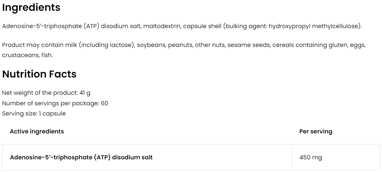 ATP | Adenosine-5′-trifosfaat | VEGE | 60 Capsules | OstroVit