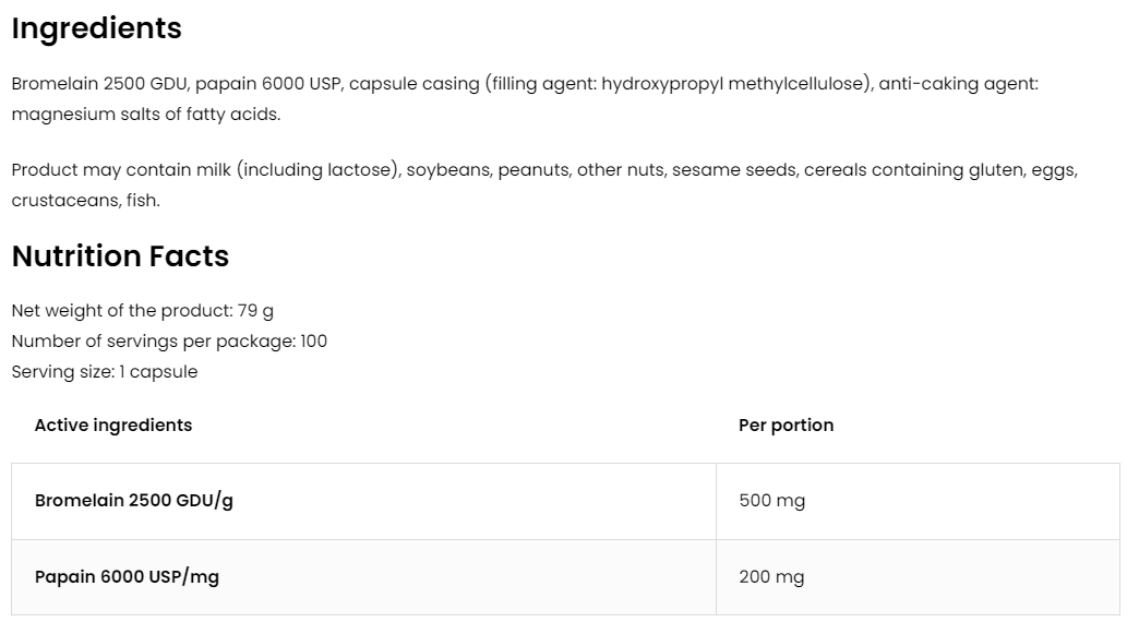 Bromelain | Papain | VEGE | 100 Capsules | OstroVit