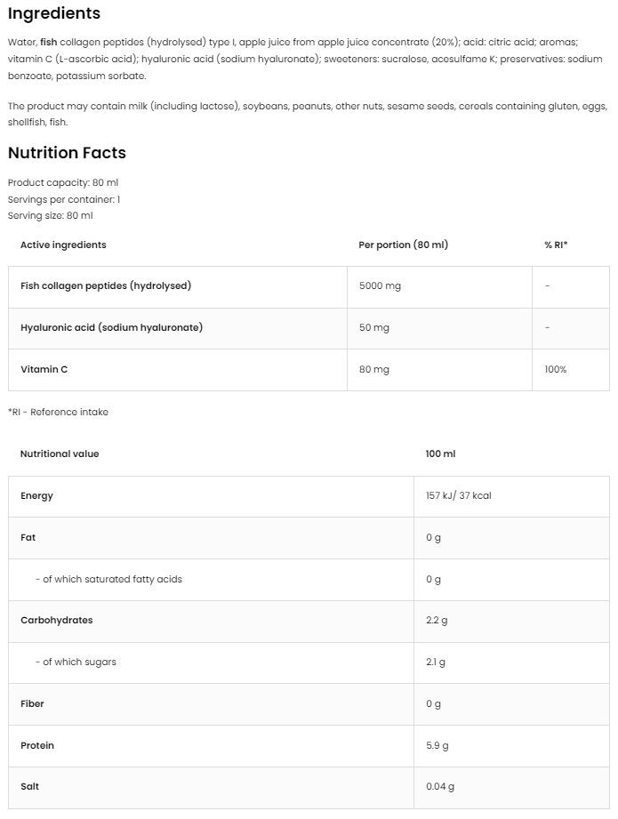 Marine Collagen Shot – 80 ml, 5 000 mg collageen | OstroVit
