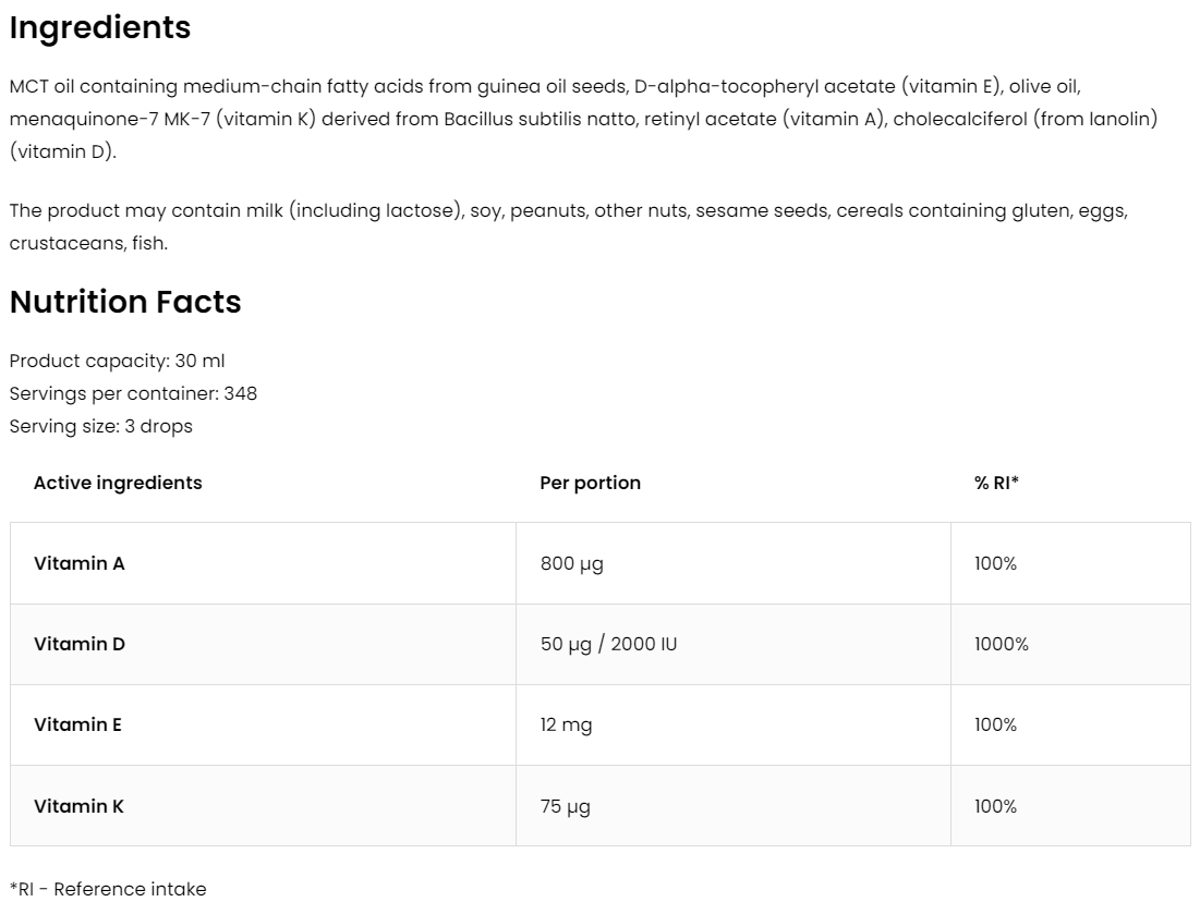 Vitamine A,D,E,K | ADEK | Druppels | 30 ML | 348 Porties | OstroVit