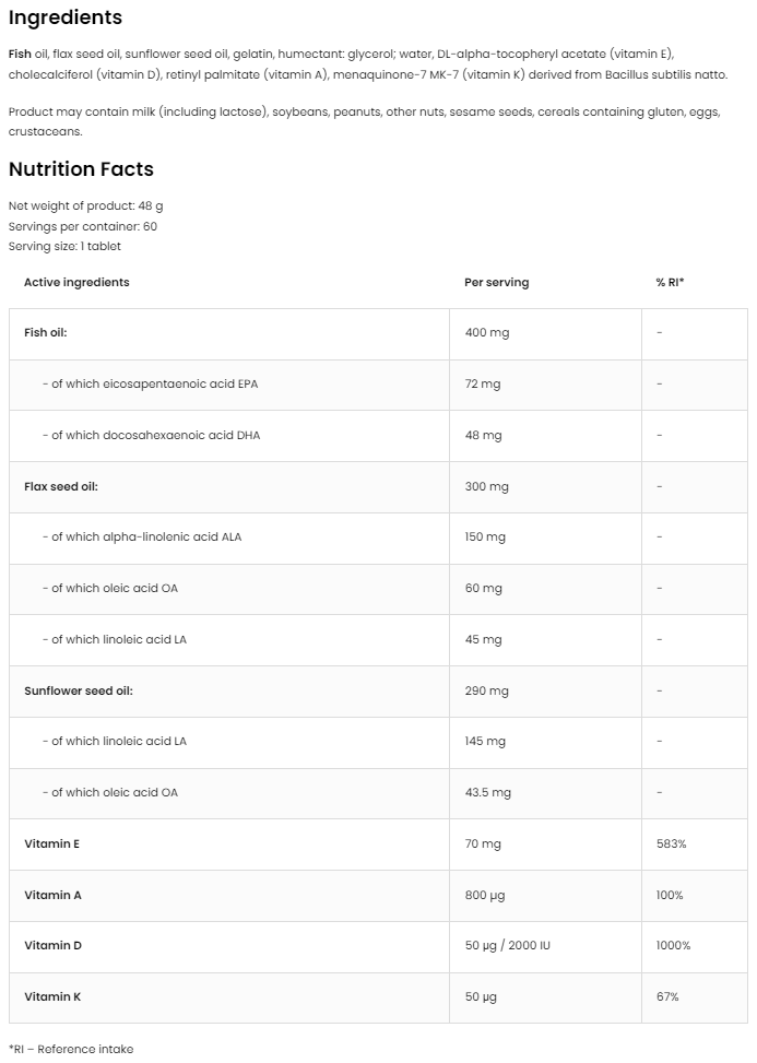 Omega 3‑6‑9 + ADEK – 60 softgels, Omega’s + A, D, E, K2 (MK‑7) | OstroVit
