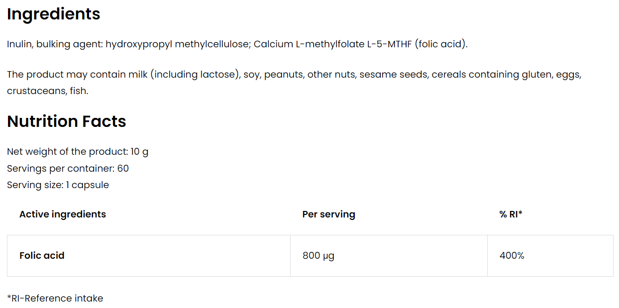 Metyl folate 5-MTHF | Methylfolaat 5-MTHF | 60 Capsules | OstroVit