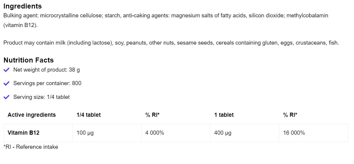 Vitamine B12 | Methylcobalamine | 200 Tabletten | OstroVit