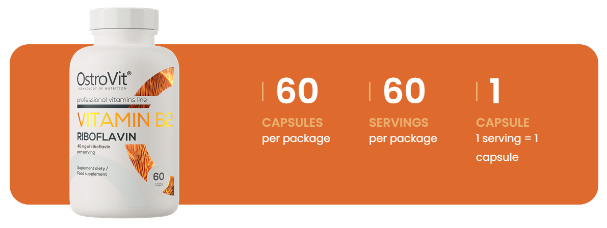 Vitamin B2 Riboflavine – 60 vegan capsules, 40 mg per capsule | OstroVit