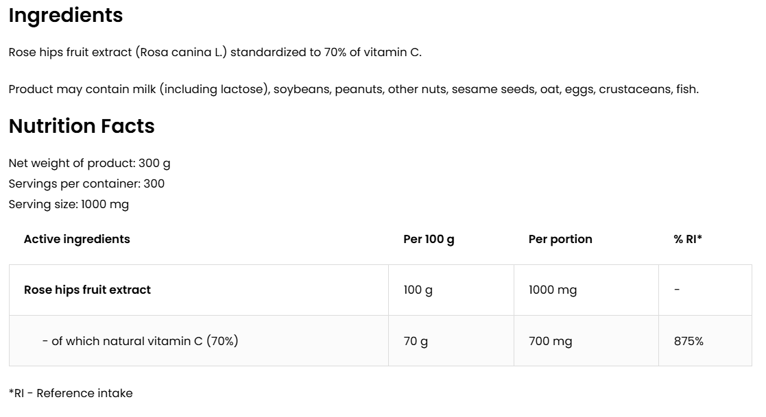 Vitamine C uit Rozenbottels | Natural | 300 g | OstroVit