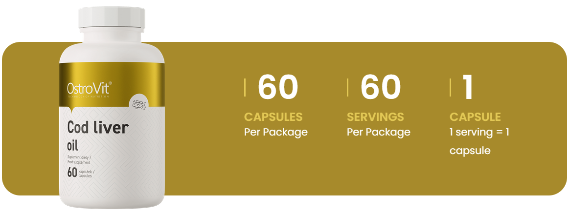 Cod Liver Oil – 60 softgels, 500 mg levertraan + vitamine A & D | OstroVit