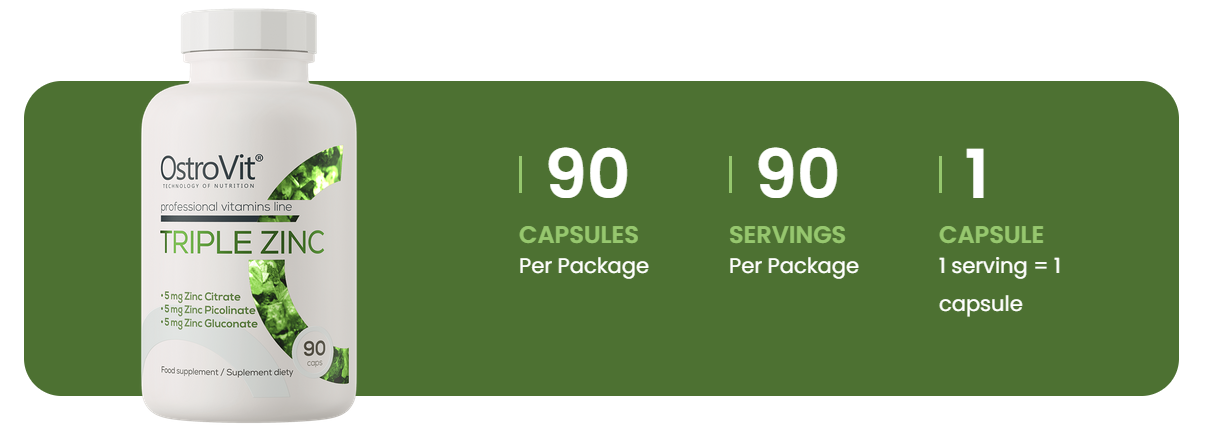 Triple Zinc – 90 capsules, 15 mg zink (gluconaat, picolinaat, citraat) | OstroVit