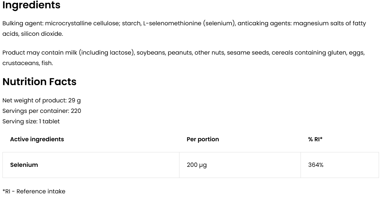 Selenium – 220 vegan tabletten, 200 µg L‑selenomethionine | OstroVit