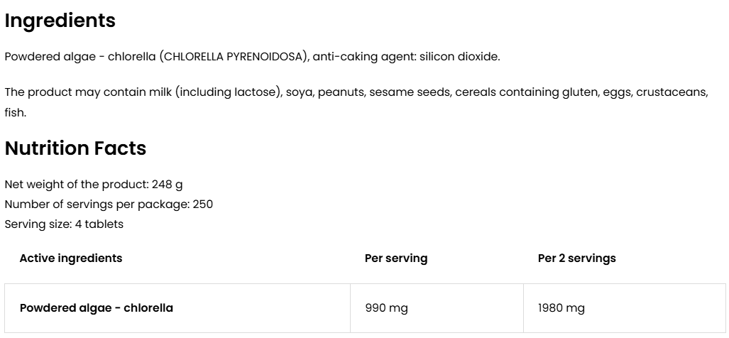 Chlorella | 1000 Tabletten | 250 Porties | OstroVit