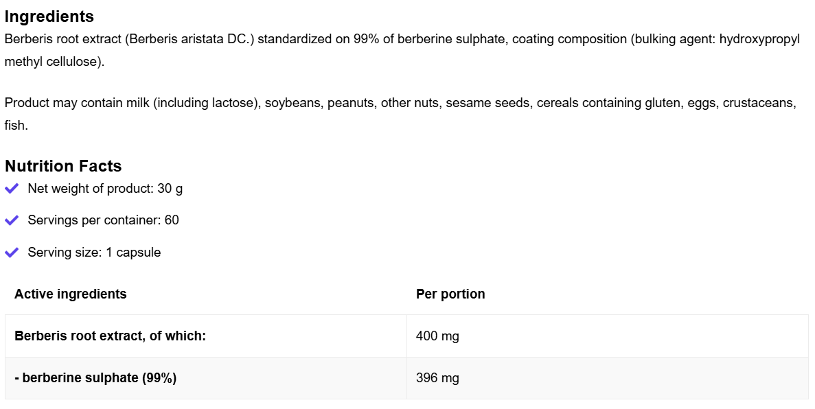 Berberine Sulfaat 99% | Gestandaardiseerd op 99% | Vegan | 60 Capsules | OstroVit