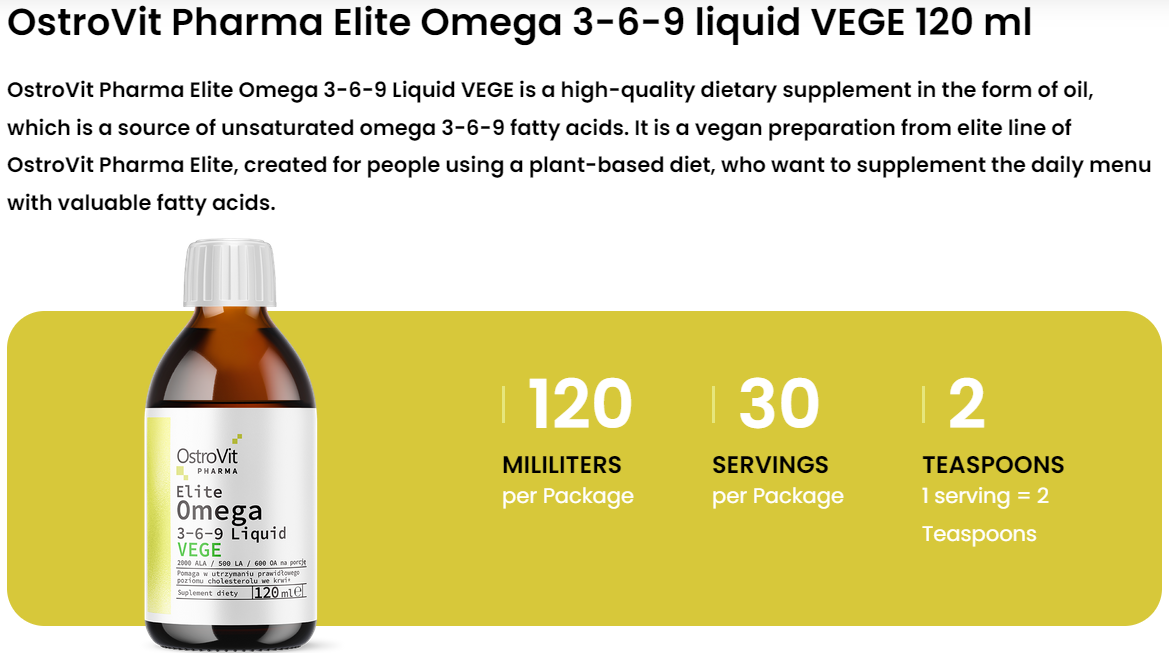 OMEGA 3-6-9 | VEGAN | Vloeibaar | 120 ml | OstroVit Pharma Elite