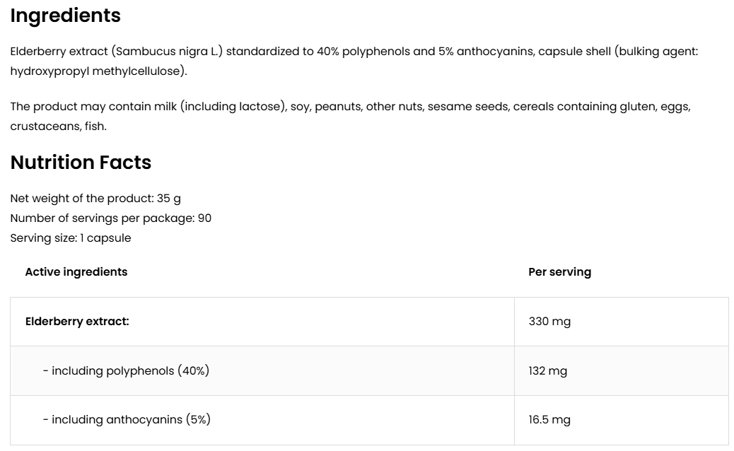 Elderberry VEGE – 90 vegan capsules, 330 mg vlierbessen‑extract (40% polyfenolen, 5% anthocyaninen) | OstroVit