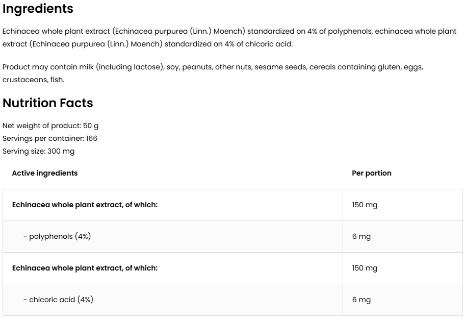 Echinacea Extract | Paarse Zonnehoed | 50 g | Vegan | 166 Porties | OstroVit