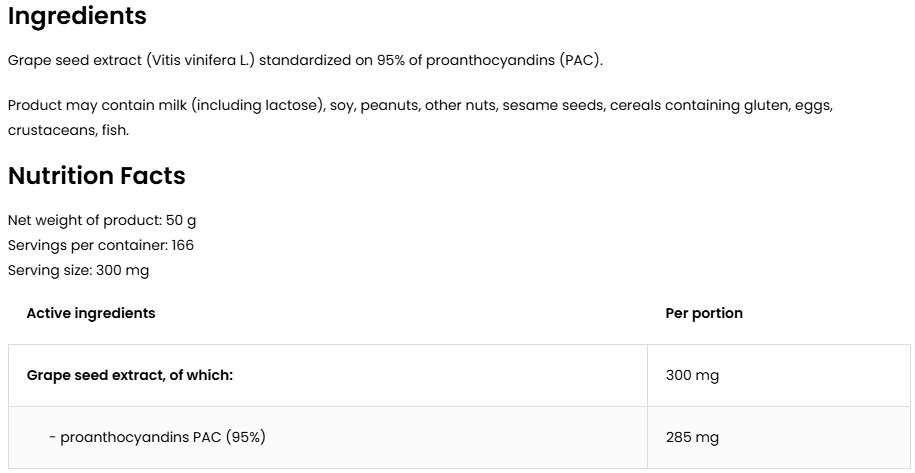 Druivenpitextract | 95% Proanthocyanidinen | Vegan | 166 Porties | Poeder | OstroVit