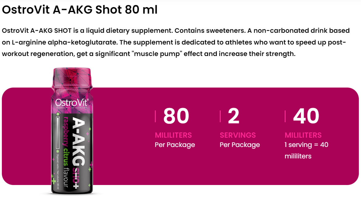AAKG | Shot | 1x 80 ml | 2500 mg | Framboos Citroen | OstroVit