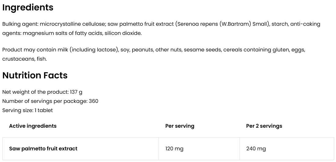 Saw Palmetto VEGE – 360 vegan tabletten, 120 mg per tablet | OstroVit