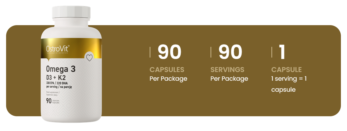 Omega‑3 D3+K2 – 90 softgels, 330 mg EPA + 220 mg DHA, D3 2000 IE | OstroVit