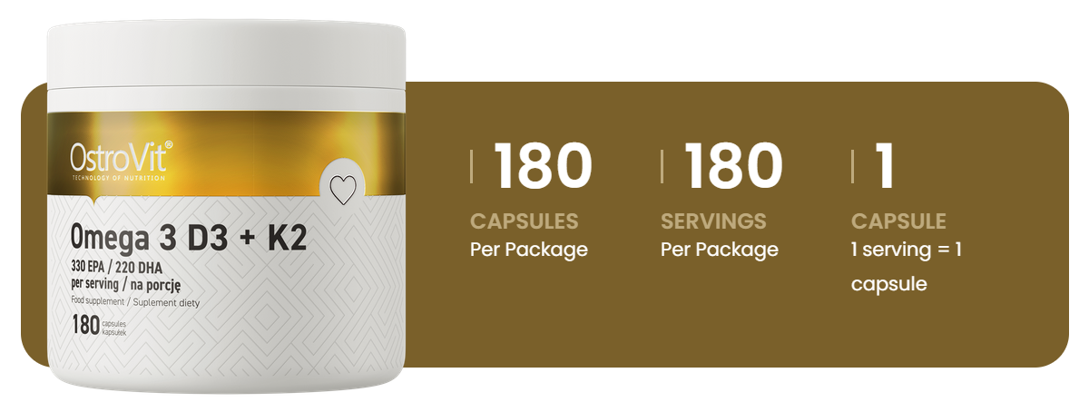 Omega‑3 + D3 (2000 IE) + K2 (MK‑7) + E – 180 softgels | OstroVit