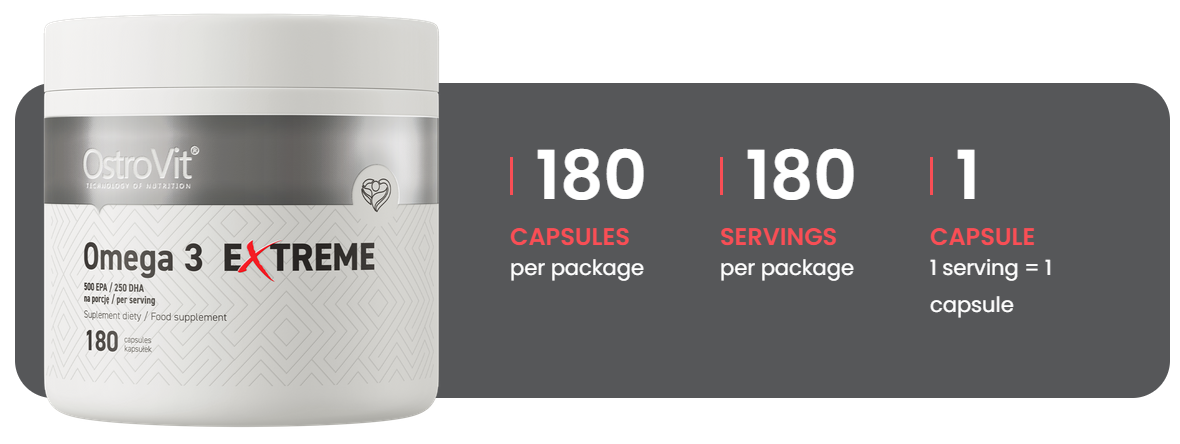 Omega‑3 Extreme – 180 softgels, 1000 mg visolie (EPA 500 mg, DHA 250 mg) | OstroVit