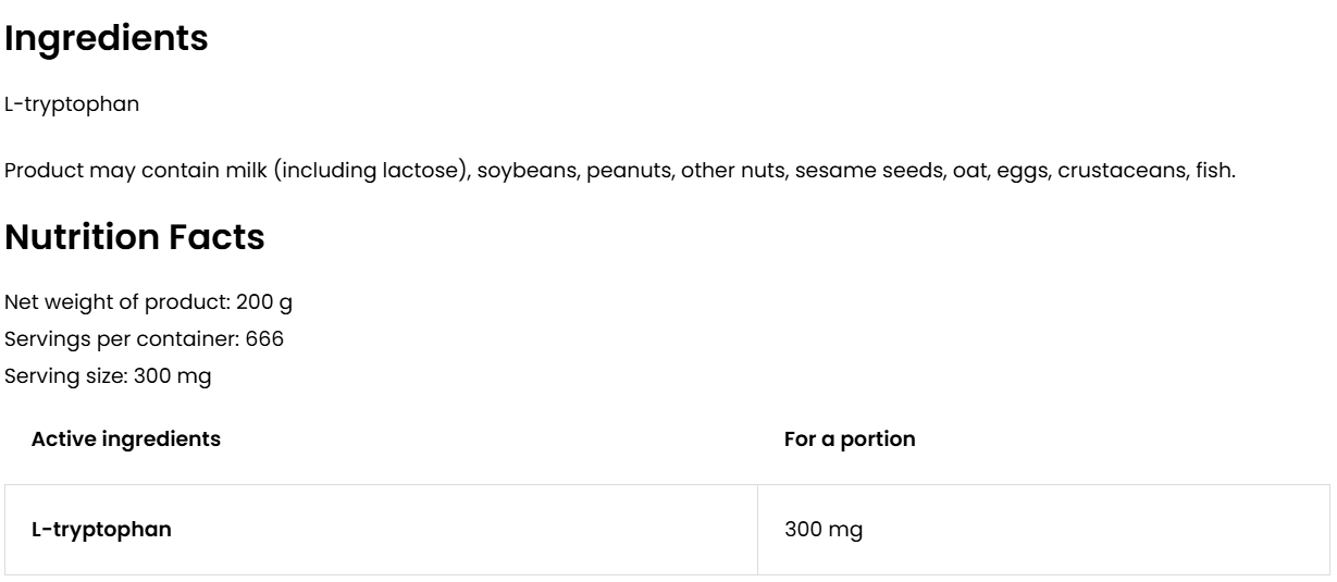 Tryptofaan | L-tryptofaan | 200 g | Natural | OstroVit