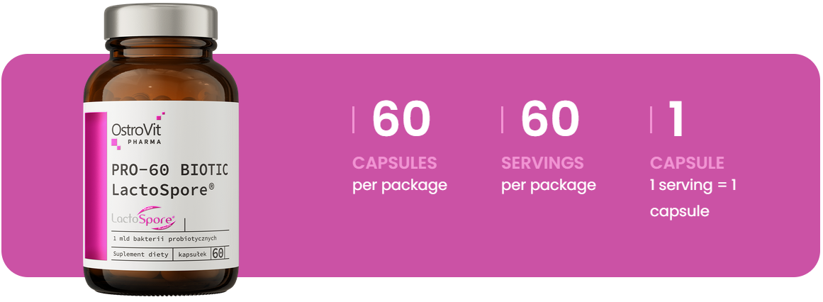 PRO‑60 BIOTIC LactoSpore® – 60 vegan capsules, Bacillus coagulans MTCC 5856 + inuline | OstroVit Pharma