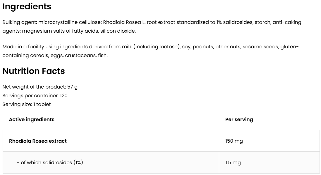 Rhodiola Rosea VEGE – 120 vegan tabletten, 150 mg extract | OstroVit
