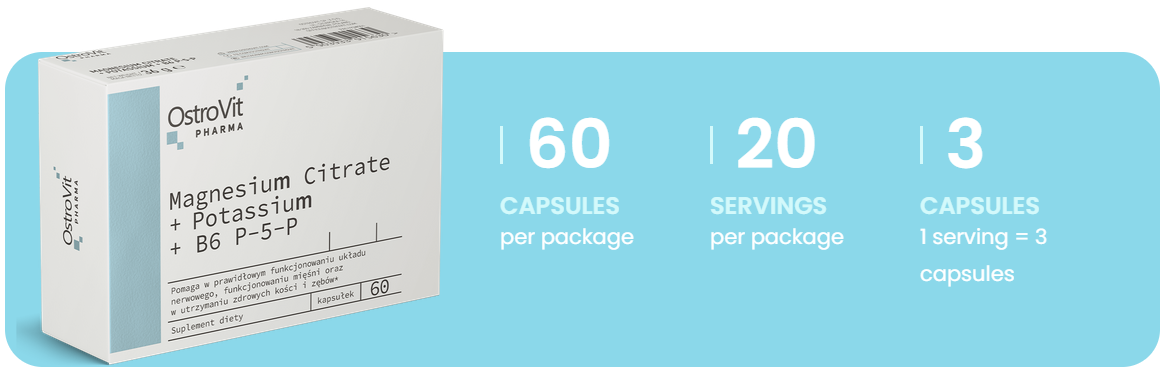 Magnesiumcitraat + Kalium + B6 P-5-P | 60 Capsules | OstroVit Pharma
