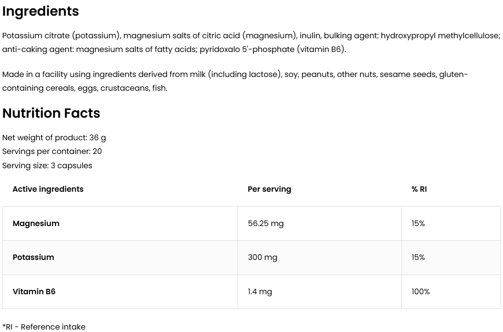 Magnesiumcitraat + Kalium + B6 P-5-P | 60 Capsules | OstroVit Pharma