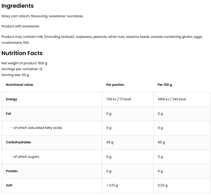 Waxy Maize starch | complexe koolhydraten | Mais | 600 g | Vanille | OstroVit