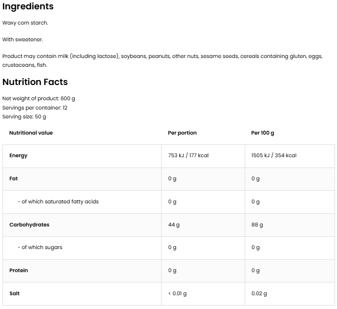 Waxy Maize starch | complexe koolhydraten | Mais | 600 g | Natural | OstroVit