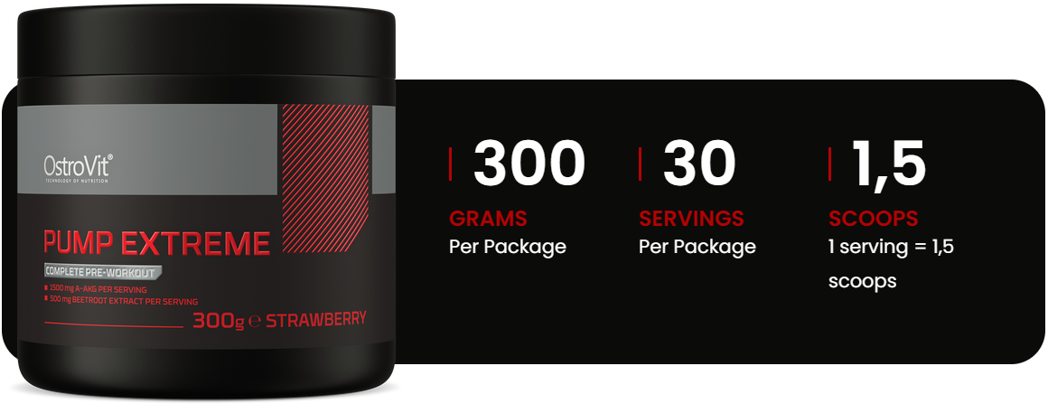 Pump Extreme – 300 g, Aardbei, 30 porties, Pre‑workout | OstroVit
