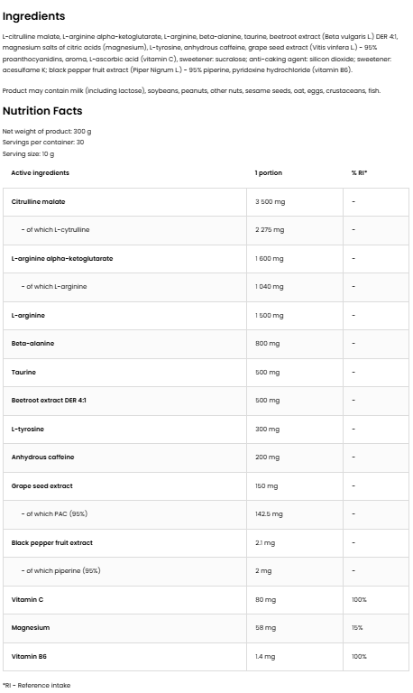 Pump Extreme – 300 g, Aardbei, 30 porties, Pre‑workout | OstroVit