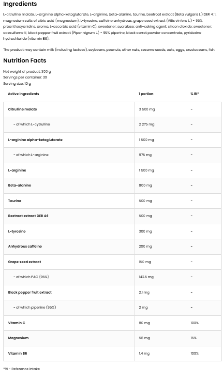Pump Extreme – Zwarte bes, Pre‑workout 13 ingrediënten, 200 mg cafeïne | OstroVit
