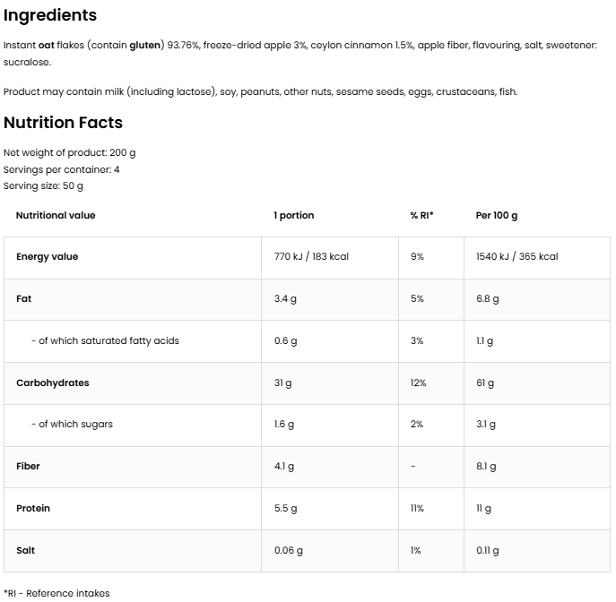 Oat My Day – Apple & Ceylon Cinnamon 200 g, Vezelrijke havermout | OstroVit