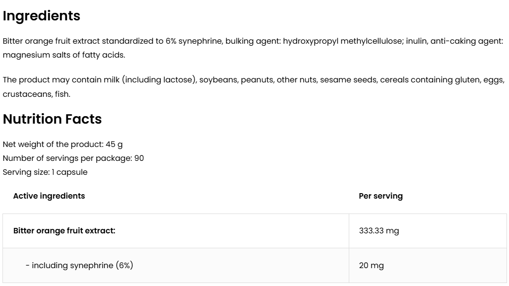 Synephrine VEGE – 90 capsules, Bittere sinaasappel‑extract (6% synefrine) | OstroVit