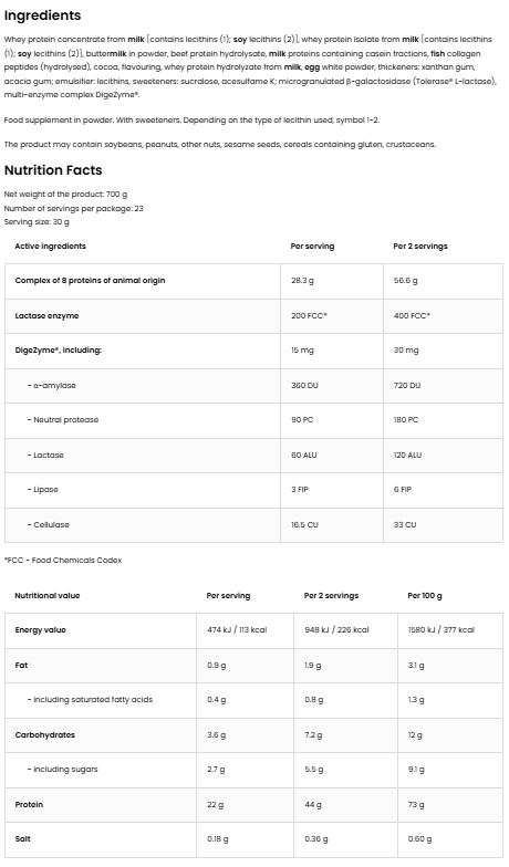 Animal 8 Proteins – 700 g Chocolade, 28,3 g eiwit/portie | OstroVit