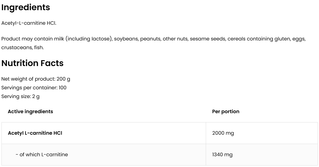 Acetyl L-Carnitine | Acetyl L-carnitine HCl | 200 g | OstroVit