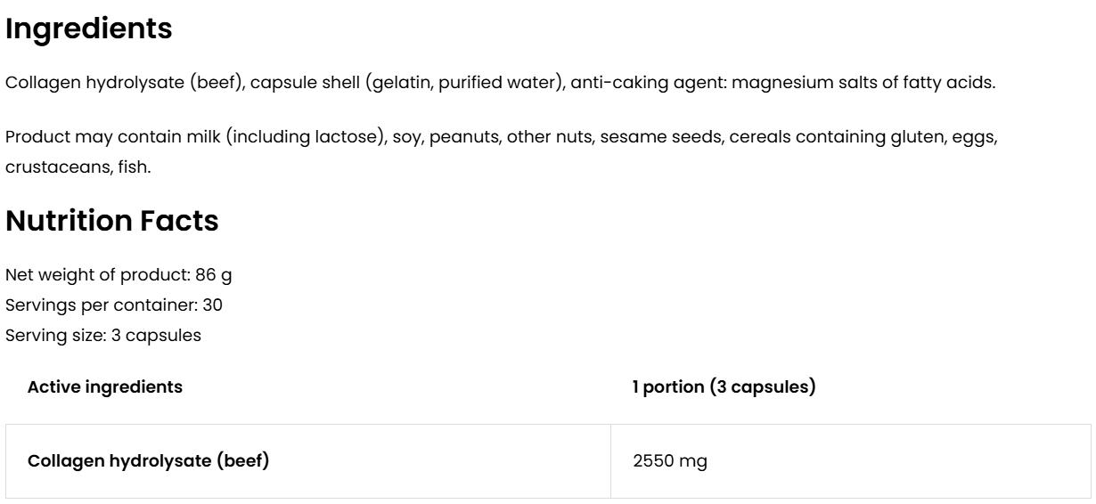 Collagen 2550 mg – 90 capsules, 2550 mg per portie | OstroVit